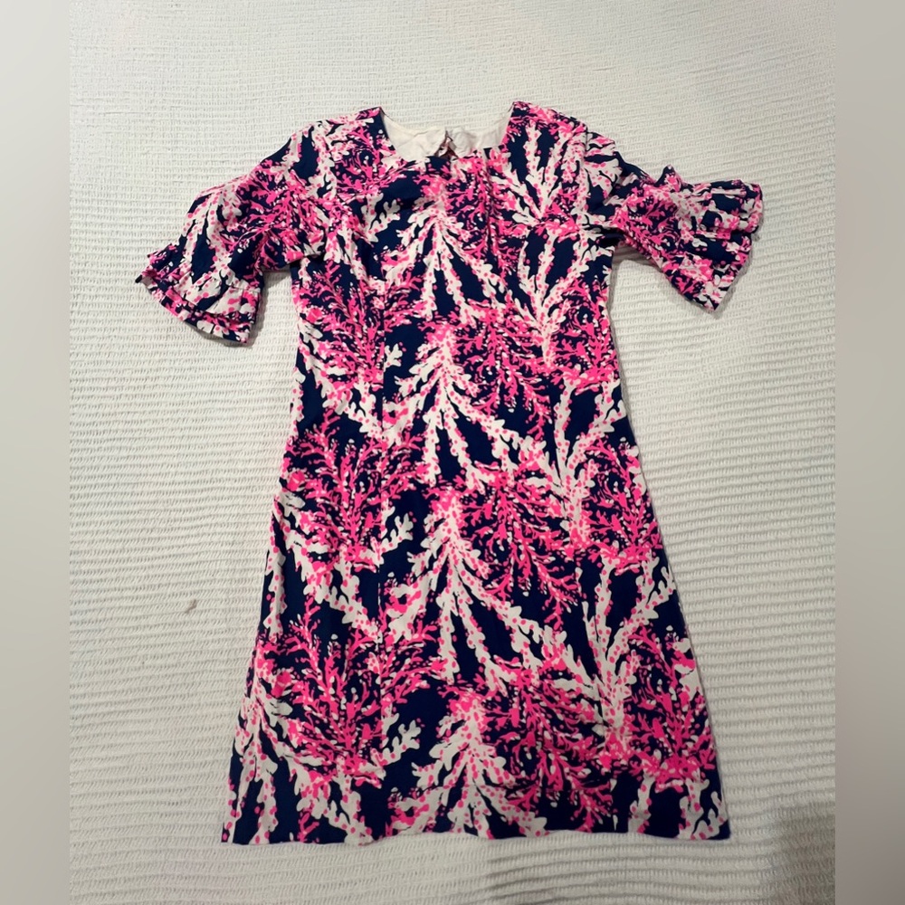 Lilly Pulitzer Pink and Navy Women’s Mini Dress Bell Ruffle Sleeves Size 4 NWT